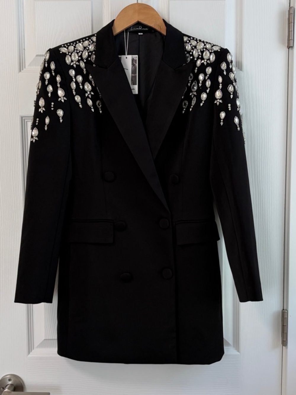 Luxedress Crystal Embellished Double-Breasted Blazer Dress